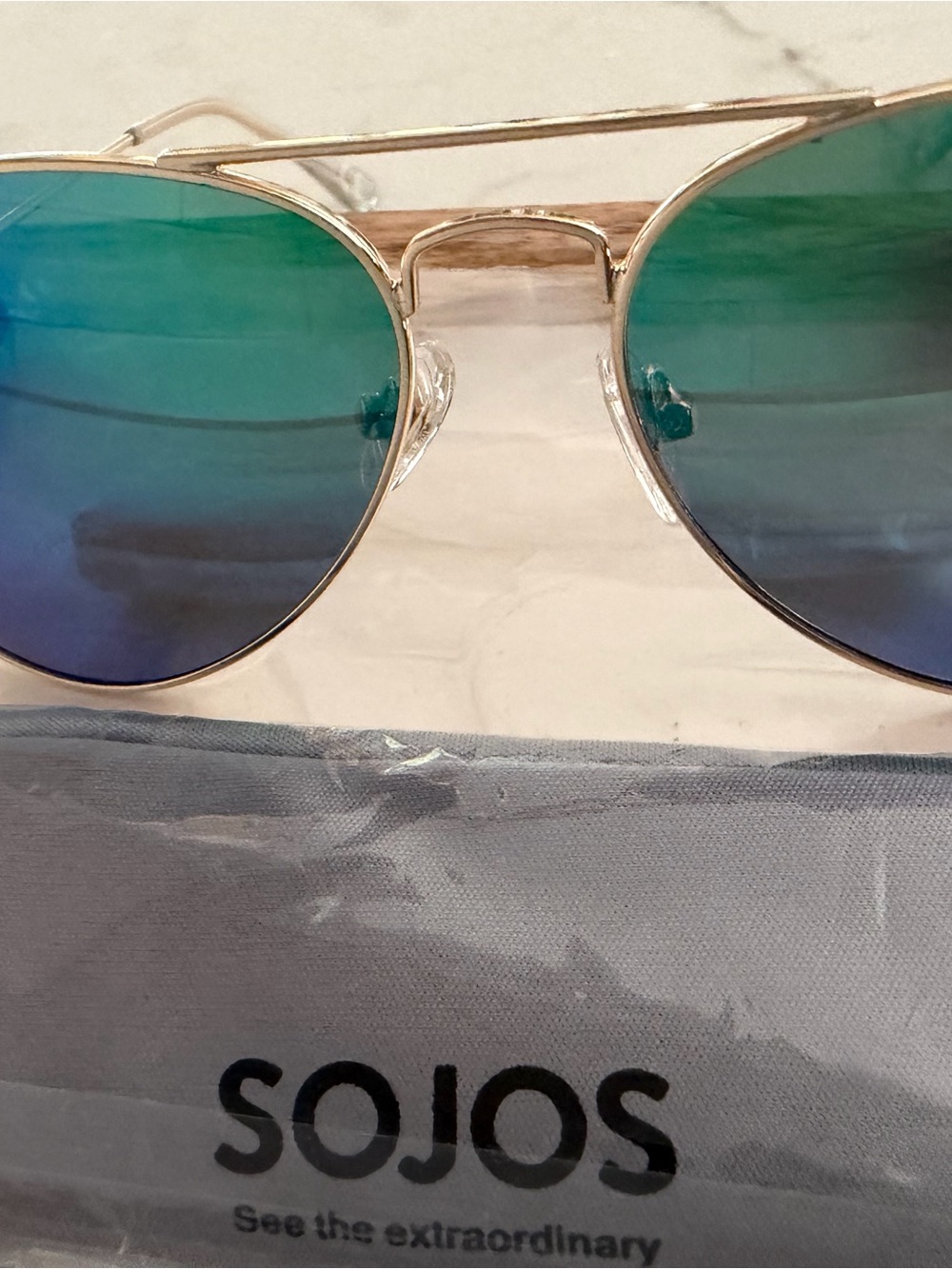 SOJOS Women's Blue-Green Mirrored Aviator Sunglasses